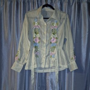 Floral Embroidered Button-Up Blouse